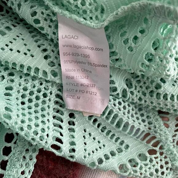 Lagaci Medium Green Swim Cover Up Long Sleeve Lace - Picture 4 of 10
